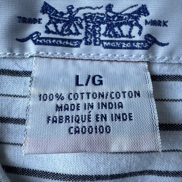 Levi's Vintage Orange Tab Men's Striped Short Sleeve Cotton Shirt White/Gray Lg - Picture 9 of 14